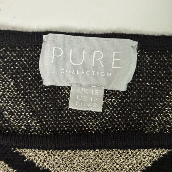 Pure Collection Sweater Size 12 Black Gold Animal Print Pullover Wool Metallic - Picture 5 of 9